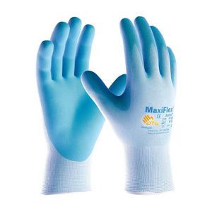 Active Coated Gloves, General Purpose, Series: 34-824, S, Foam Nitrile Palm, Light Blue, Seamless, Nylon/Lycra®, Continuous Knit Wrist Cuff, Foam Nitrile, 8.1 in Length, Resists: Abrasion, Cut, Puncture and Tear