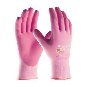 Active Palm and Fingers Coated Gloves, Series: 34-8264, L, Foam Nitrile Palm, Nylon, Pink, Seamless, Lycra®, Continuous Knit Wrist Cuff, Nitrile, 8.7 in Length, Resists: Abrasion, Puncture and Tear