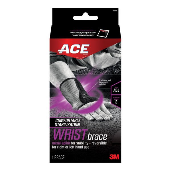 Wrist Brace, Adjustable Reversible Splint, Universal Size, Fits Wrist Size: 5-1/2 to 8 in, Right/Left Hand, Hook and Loop Closure, 3 Straps