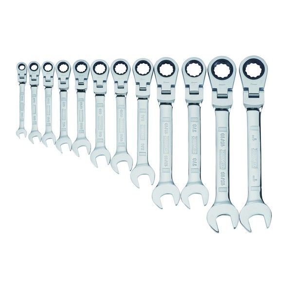 Wrench Set, Imperial System of Measurement, 5/16 to 1 in Size, 12 Piece, For Use With: Wrench, Polished Chrome