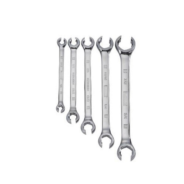 Wrench Set, Imperial System of Measurement, 1/4 x 5/16 to 3/4 x 7/8 in Size, 5 Piece, For Use With: Wrench, Polished Chrome