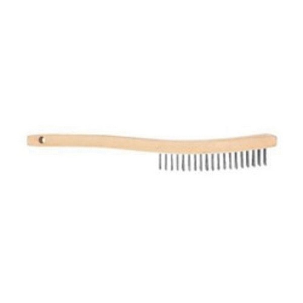 Wire Brush, 1-1/8 in L x 3 in W Brush, 0.012 in Trim, Stainless Steel Trim, 4 Rows, Shoe Handle, Wood Handle, 7 in Overall Length