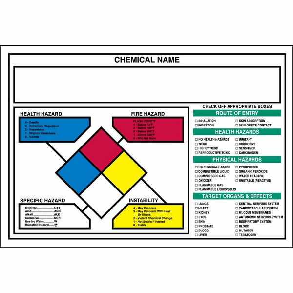 Write-On NFPA Label, Non-Reflective Rectangular Self-Adhesive, 10 in Width, Black/Blue/Red/Yellow on White Legend/Background, B-946 Adhesive Vinyl Film, 1 per Pack Labels