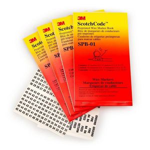 Wire Marker Book, Pre-Printed, Series: SPB, 1.37 in Length, 0.22 in Width, Legend: 0 - 9, L1, L2, L3, T1, T2, T3, Black/White Legend/Background, Vinyl Impregnated Cloth