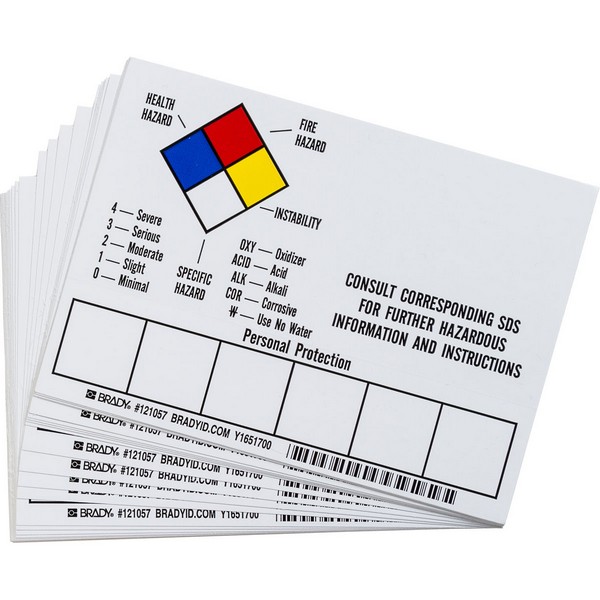 Write-On Chemical Label, Non-Reflective Rectangular Right-to-Know Self-Adhesive, 7 in Width, Legend: CONSULT CORRESPONDING MSDS FOR FURTHER HAZARDOUS INFORMATION AND INSTRUCTIONS, Black/Blue/Red/Yellow on White Legend/Background, B-7569 Adhesive Vinyl Film, For Use With: MiniMark®, and PowerMark® Printer, 50 per Pack Labels