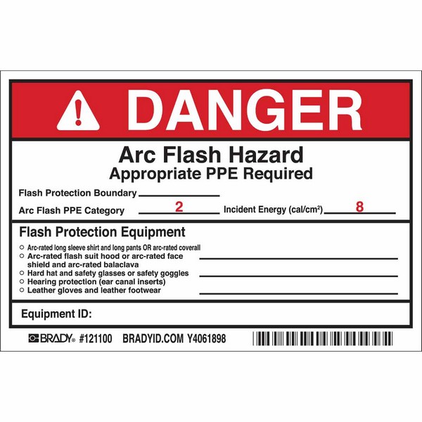 Write-On Arc Flash Label, Non-Laminated Non-Reflective Rectangular Self-Adhesive, 6 in Width, B-7569 Adhesive Vinyl Film, For Use With: Switchboard, Panelboard, Industrial Control Panel, Meter Socket Enclosure and Motor Control Center, 5 per Pack Labels