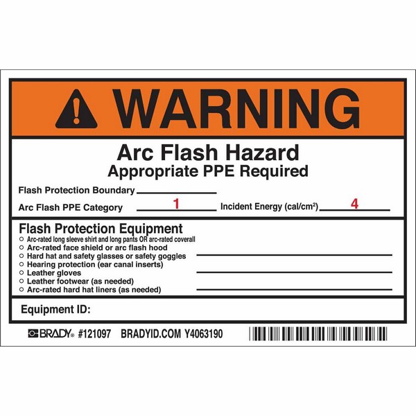 Write-On Arc Flash Label, Non-Reflective Rectangular Self-Adhesive, 6 in Width, B-7569 Adhesive Vinyl Film, For Use With: Switchboard, Panelboard, Industrial Control Panel, Meter Socket Enclosure and Motor Control Center, 5 per Pack Labels