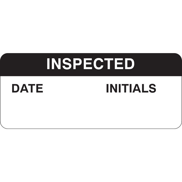 Write-On Inspection Label, Non-Reflective Rectangular Self-Adhesive, 1-1/2 in Width, Legend: INSPECTED DATE:INITIALS, Black on White Legend/Background, B-747 Polyester, For Use With: Calibration, Testing, Repair Tools and Equipment, 26 per Sheet Labels