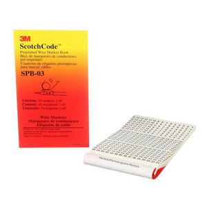 Wire Marker Book, Pre-Printed, Series: SPB, 1.37 in Length, 0.22 in Width, Legend: 1 - 45, Black/White Legend/Background, Vinyl Impregnated Cloth