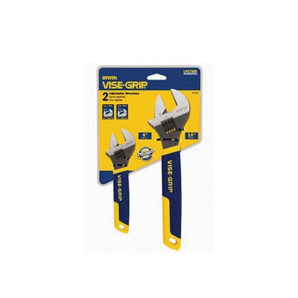 Wrench Set, Adjustable, Imperial/Metric System of Measurement, 6 in, 10 in Size, 2 Piece, Vanadium Steel, Polished Chrome, Blue