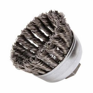 Cup Brush, 2-3/4 in Brush Dia, 3/8-24 UNF, Standard/Twist Knot Wire, 0.02 in Wire Dia, Steel Wire, 1 in Trim Length, 1 Rows, 14000 RPM Max