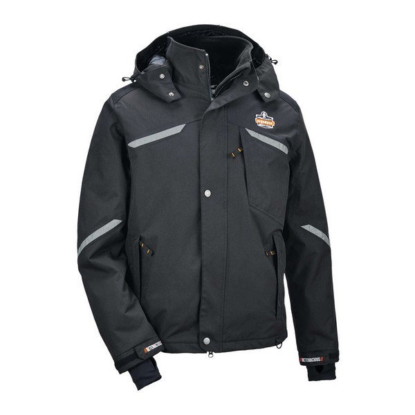 Winter Work Jacket, Heavy Duty, Series: 6466, 4XL Size, Black, 500D Oxford Polyester, 63 in Chest, YKK® Zipper Closure, 5 Pockets, Resists: Cold, Water and Wind