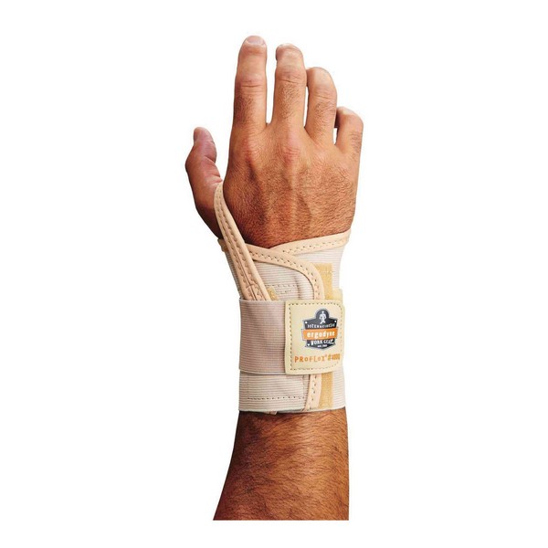 Wrist Support, S, Fits Wrist Size Up to 6 Inch, Right Hand, 2-Stage Hook and Loop Wrist/Elastic Closure, Tan