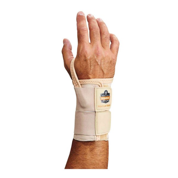 Wrist Support, S, Fits Wrist Size Up to 6 Inch, Right Hand, 2-Stage Hook and Loop Wrist Closure, Tan