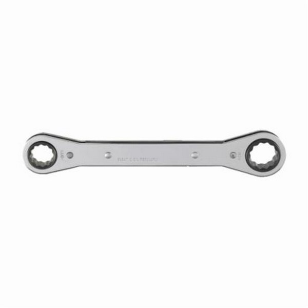 Wrench, Regular Length Box End, Measurement System: Imperial, Double End/Ratcheting/Spline Wrench, 5/8 x 3/4 in Wrench Opening, 12 Points, 8-1/8 in Overall Length, 1-3/8 in Box End Width, 1/2 in Box End Thickness, 72 Geared Teeth, Specifications Met: ANSI Specified, Steel, Full Polished