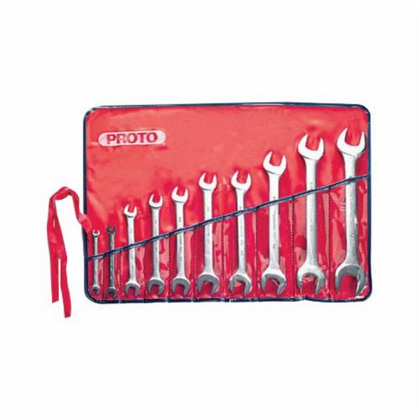 Wrench Set, Standard Length Open End, Imperial System of Measurement, 1/4 x 5/16 to 1-1/16 x 1-1/8 in, 10 Piece, 15˚ Head, Alloy Steel, Satin