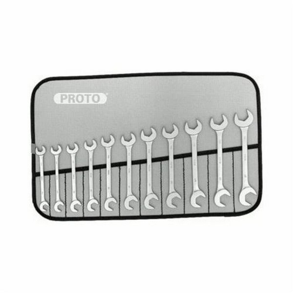 Wrench Set, Open End, Metric System of Measurement, 9 to 19 mm, 11 Piece, 15 and 60˚ Head, Alloy Steel, Full Polished