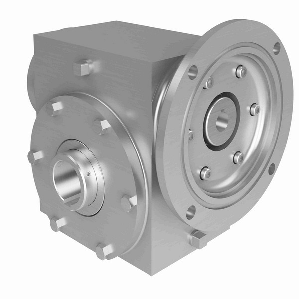 Worm Gear Reducer, Right Angle Single Reduction, 60:1 Gear Ratio, 1.216 hp Input, 0.835 hp Output, 1 hp Motor, C-Face Quill Input, Hollow Bore Output, 5/8 in Dia Input, 1-1/4 in Dia Output, 29.2 rpm Output Maximum Speed, 1750 rpm Input Maximum Speed, 1805 in-lb Output, 2.63 in Centre Distance, 3/8 x 3/16 in Output Keyway, 316 Stainless Steel