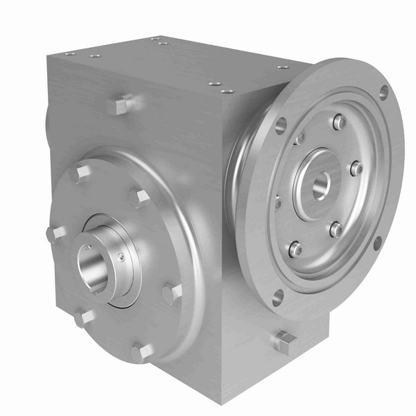 Worm Gear Reducer, Right Angle Single Reduction Style A, 40:1 Gear Ratio, 1.695 hp Input, C-Face Quill Input, Hollow Bore Output, 5/8 in Dia Input, 1.438 in Dia Output, 43.75 rpm Output Maximum Speed, 1750 rpm Input Maximum Speed, 1854 in-lb Output, 2.63 in Center Distance, 3/16 x 3/32 in Input, 75.9 % Efficiency, 316 Stainless Steel