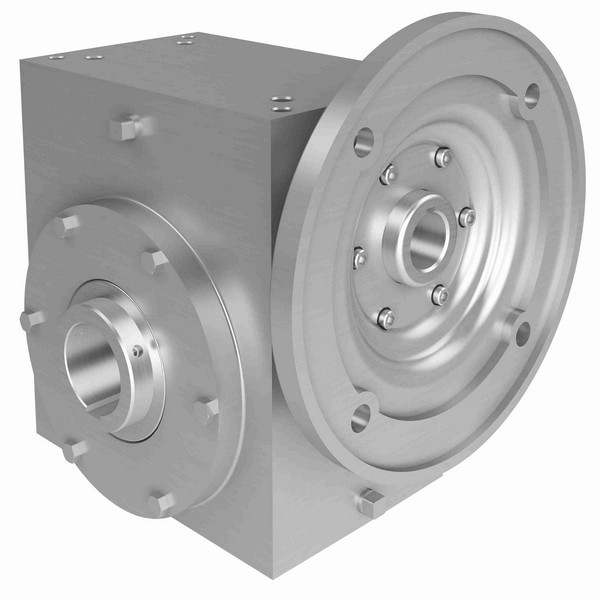 Worm Gear Reducer, Right Angle Single Reduction Style A, 40:1 Gear Ratio, 2.926 hp Input, C-Face Quill Input, Hollow Bore Output, 1-1/8 in Dia Input, 1-1/2 in Dia Output, 43.75 rpm Output Maximum Speed, 1750 rpm Input Maximum Speed, 3303 in-lb Output, 3-1/4 in Center Distance, 3/16 x 3/32 in Input, 78.4 % Efficiency, 316 Stainless Steel