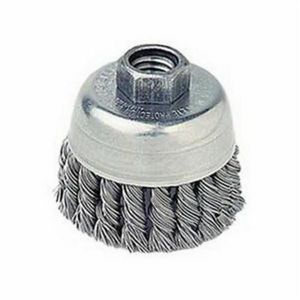 Cup Brush, 2-3/4 in Brush Dia, 1/2-13 UNC, Standard/Twist Knot Wire, 0.02 in Wire Dia, Stainless Steel Wire, 1 in Trim Length, 1 Rows, 14000 RPM Max