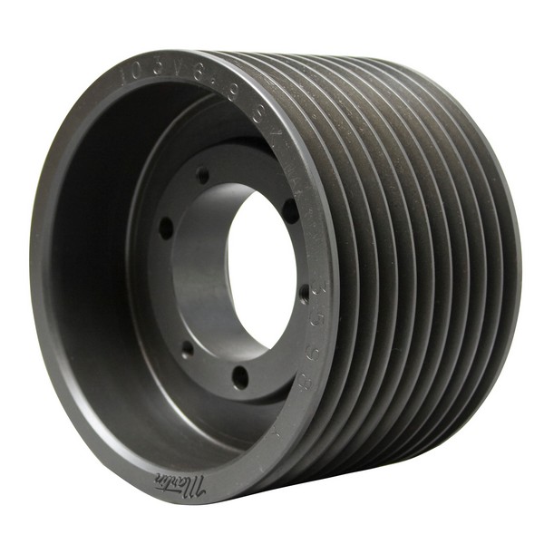 Wedge Sheave, Type A Web, Bushed Bore, 1 to 2-7/8 in Bore, 10.6 in OD, 10.55 in Pitch Diameter, 10 Grooves, 4-11/32 in Face Width, QD® E Bushing, 2-5/8 in Overall Length, For Use With: 3V Cross Section Belt, Cast Iron