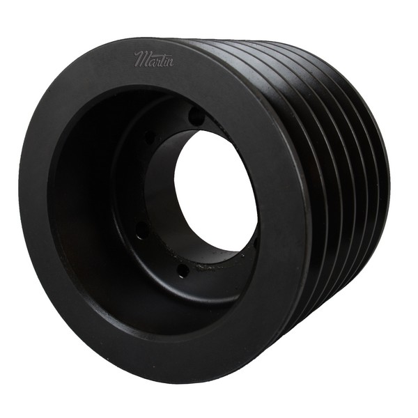 Wedge Sheave, Type A Solid, Bushed Bore, 1-1/16 to 2-5/16 in Bore, 7.1 in OD, 7 in Pitch Diameter, 6 Grooves, 4-7/16 in Face Width, QD® SF Bushing, 2-1/16 in Overall Length, For Use With: 5V Cross Section Belt, Cast Iron