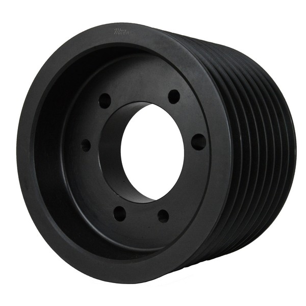 Wedge Sheave, Type A Solid, Bushed Bore, 1-1/16 to 2-5/16 in Bore, 7-1/2 in OD, 7.4 in Pitch Diameter, 8 Grooves, 5-13/16 in Face Width, QD® SF Bushing, 2-1/16 in Overall Length, For Use With: 5V Cross Section Belt, Cast Iron